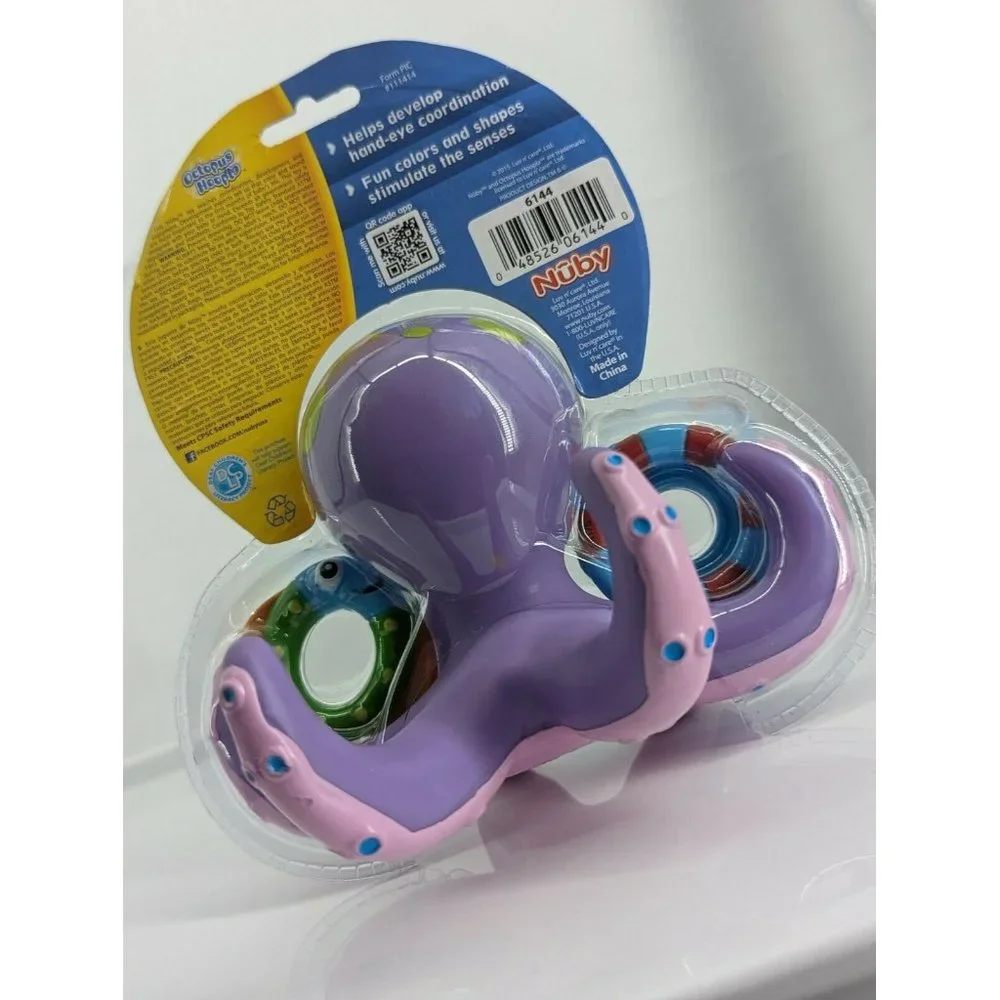 Nuby Floating Purple Octopus with 3 Hoopla Rings Interactive Bath Toy
